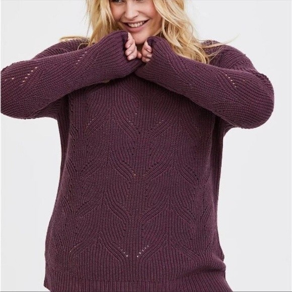 Torrid Pointelle Ribbed Open Knit Pullover Eggplant Purple Sweater Plus 1x - Picture 2 of 9
